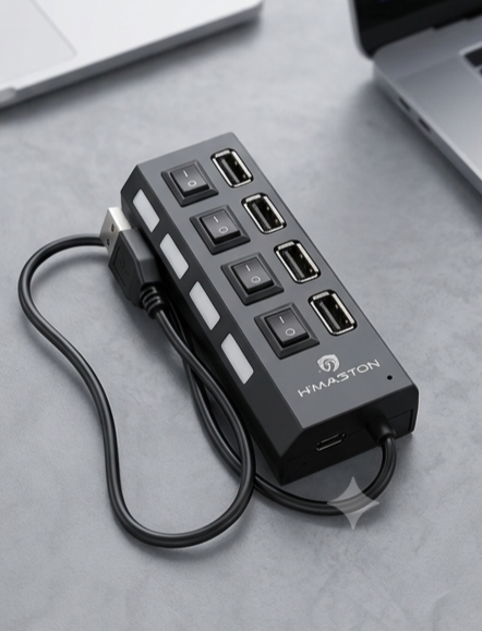 Hub USB 4 Portas H'Maston com Chave Seletora